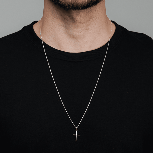 Colar Masculino 70cm de Cruz Lisa em Prata 925 - Galeria