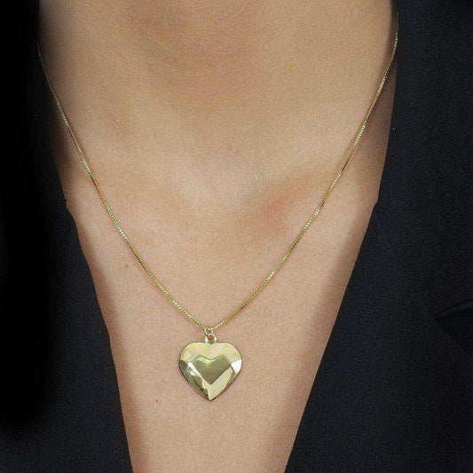 Colar Dourado de Coração Traços Retos - Galeria