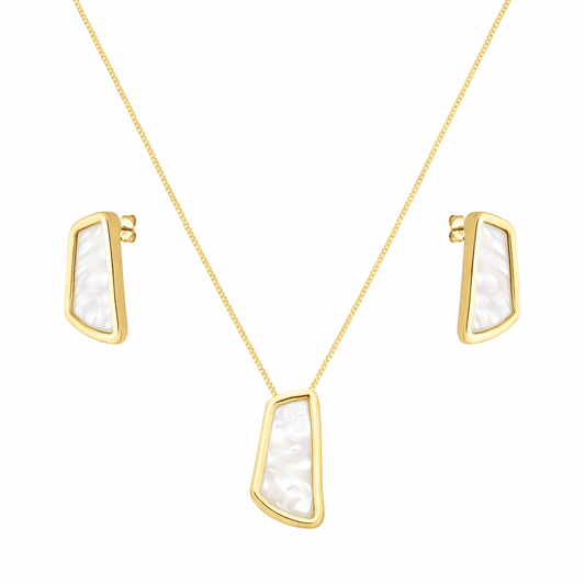 Conjunto Dourado Estilo Orgânico Madrepérola