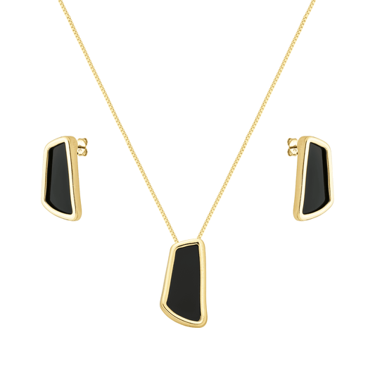 Conjunto Dourado Estilo Orgânico Preto