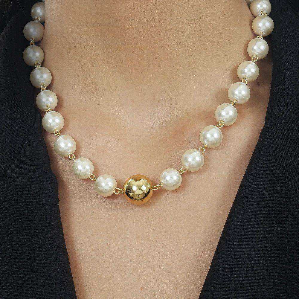 Colar Dourado de Pérolas e Bola - Galeria