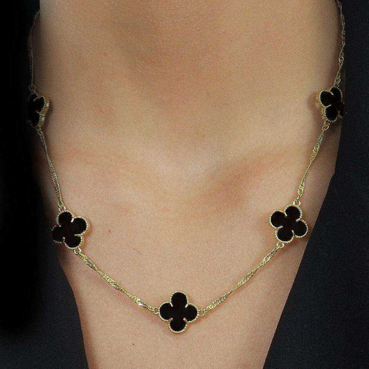 Colar Dourado 5 Trevos Preto - Galeria