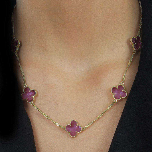 Colar Dourado 5 Trevos Rosa - Galeria