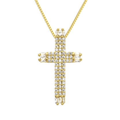 Colar Dourado de Cruz Cravejado de Zircônia