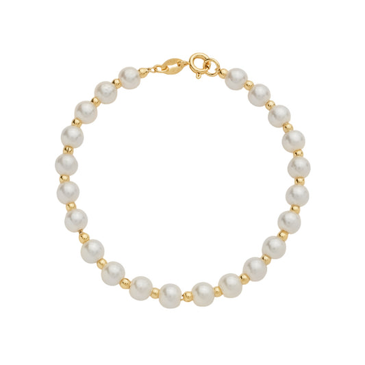 Pulseira Dourada de Pérolas e Bolinhas
