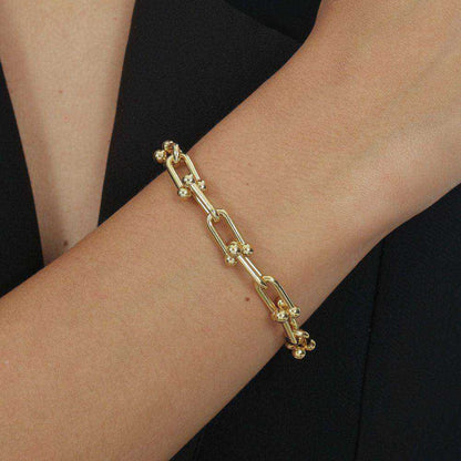Pulseira Dourada Corrente Elos Largos - Galeria