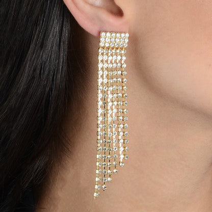 Brinco Dourado de Luxo com 123 Pedras de Strass - Galeria