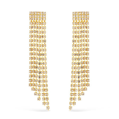Brinco Dourado de Luxo com 123 Pedras de Strass